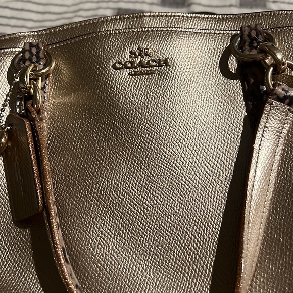 COACH MINETTA CROSSBODY & WRISTLET IN METALLIC LEATHER WITH EXOTIC TRIM - Picture 4 of 13